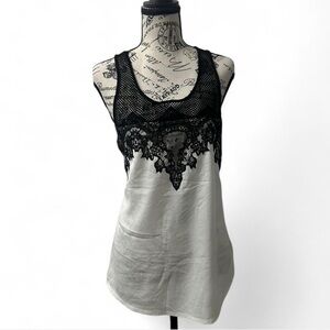 Rendezvous White Tank Top with Black Lace Racerback